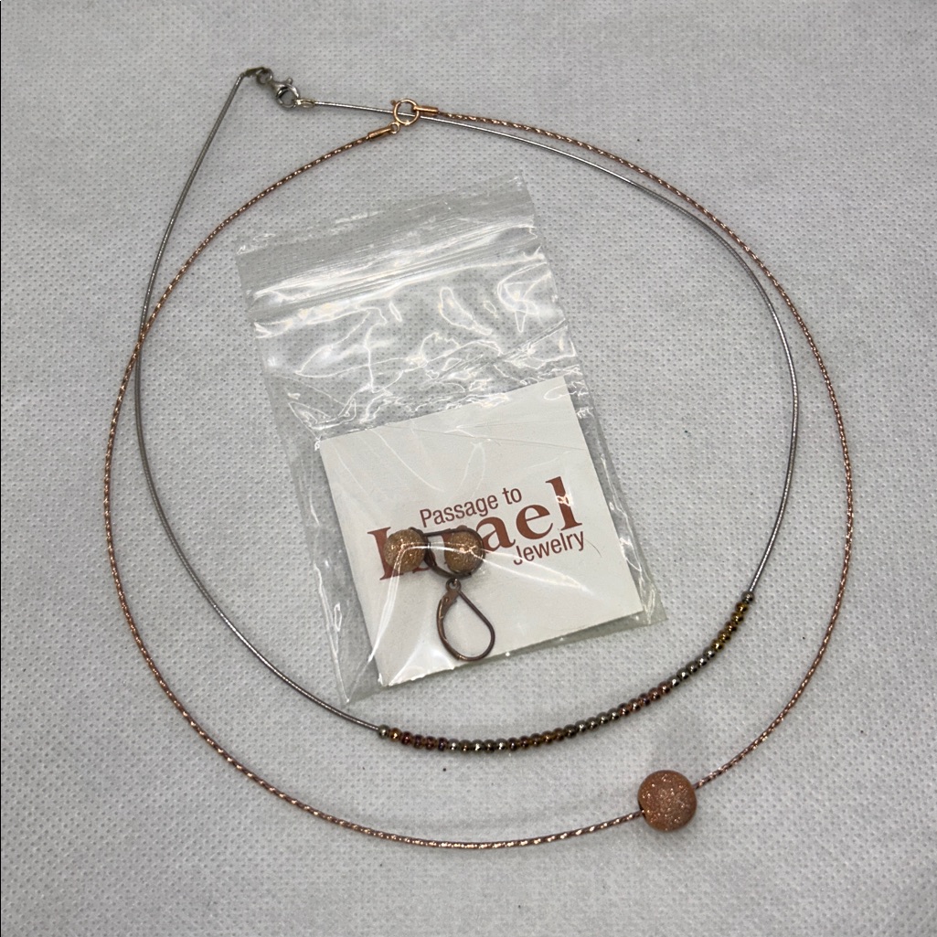 Nwt Sterling Silver Rose Gold Plated Necklace & Earrings Set Made In Israel